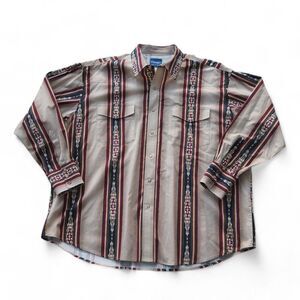 Wrangler Brushpopper Vintage Aztec Pearl Snap Long Sleeve Western‎ Shirt Men 2XL